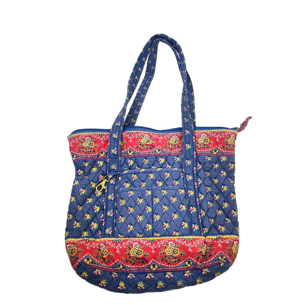 Vintage Vera Bradley Emily Tote Bag Maison Blue Red Gold Retired 13"x12"